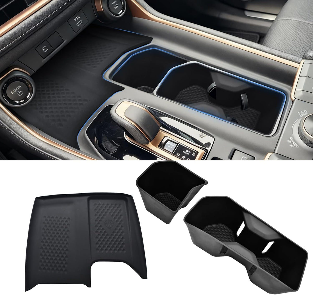 2Pcs Cup Holder Insert and Charging Mat for 2024-2026 Hyundai Santa Fe