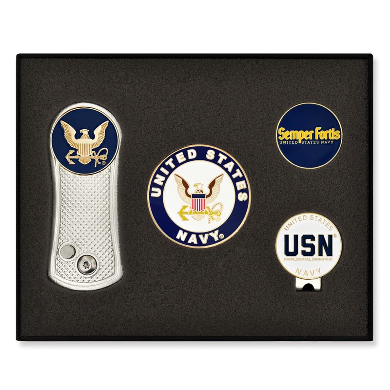 PinMart's Officially Licensed Navy Golf Essentials Gift Set, Divot Tool, Hat Clip, Magnetic Ball Markers, Large Golf Ball Marker with Presentation Box - Gifts and Accessories