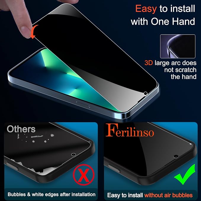 Ferilinso for iPhone 13 Pro Privacy Screen Protector, 2 Pack 9H Anti Spy