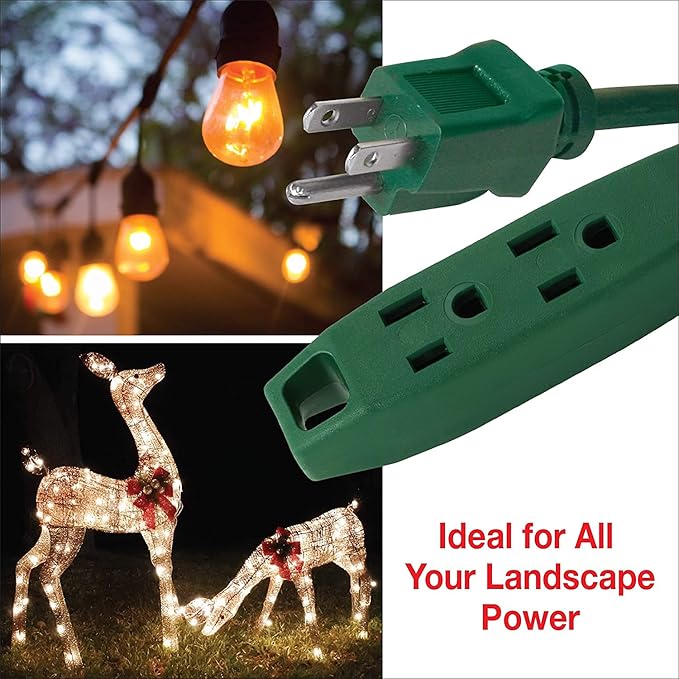 Clear Power 16 Gauge 3Prong Cords (3 Outlets, Green, 9 ft)