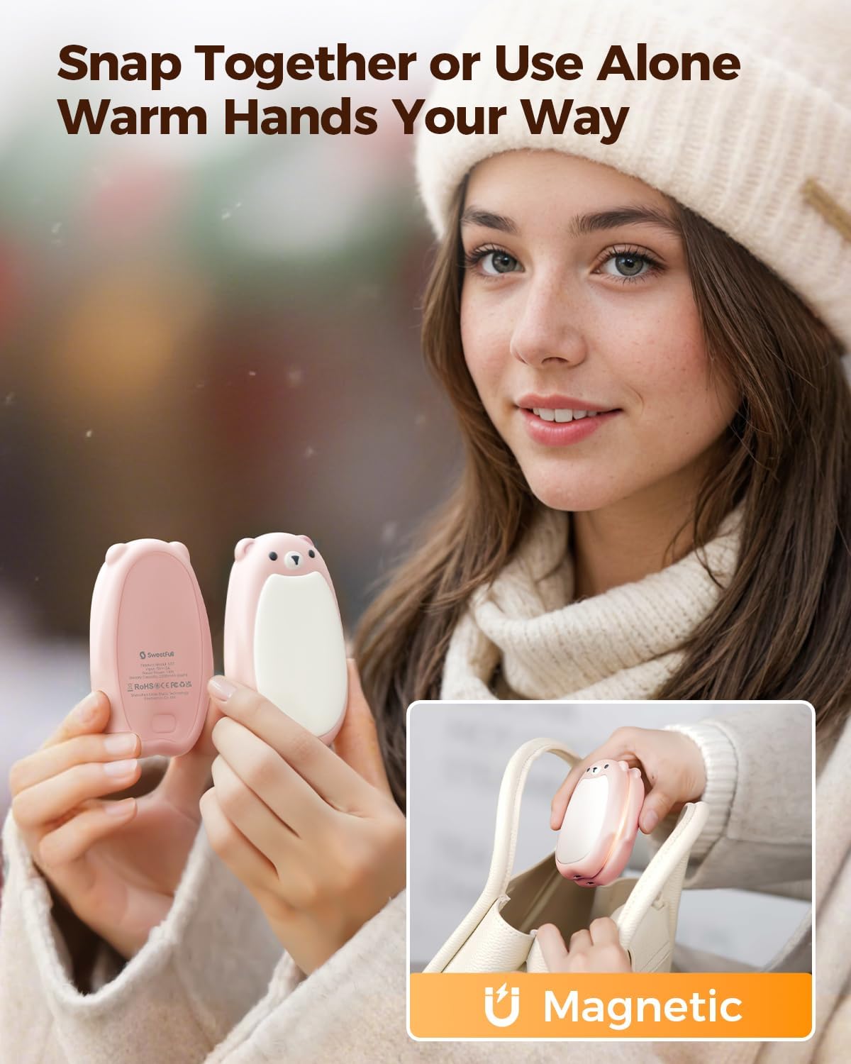 Sweetfull Hand Warmers - Rechargeable Cute Bear Design, 2 Pack Electric Pocket Heaters for Outdoor Use