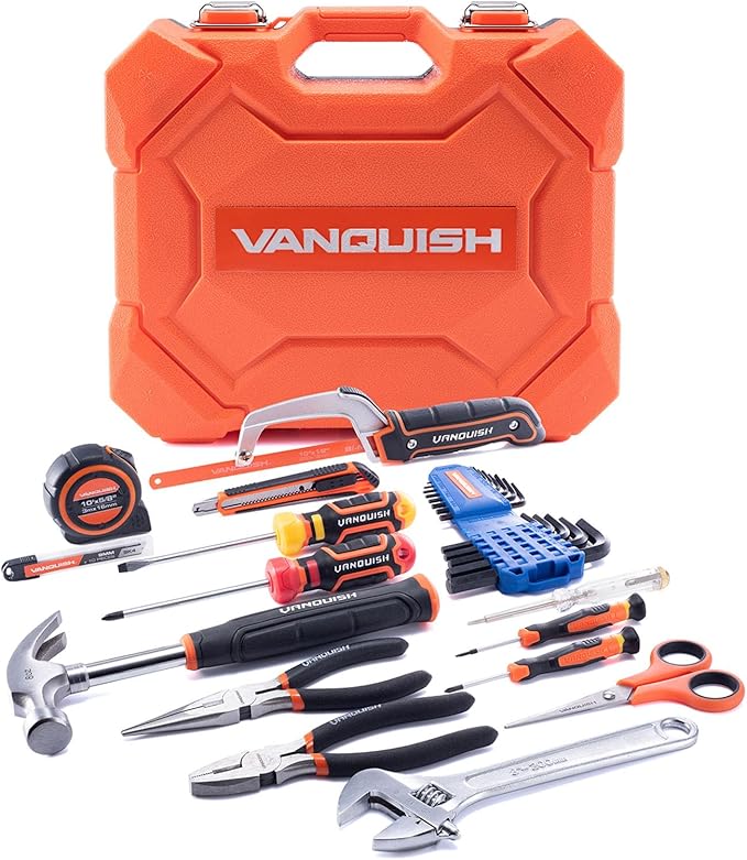Vanquish 37-Pieces Tool Set for Home,Basic Essential Small Tool Kit Box for Apartment, Dorm, and Household with Blow Molded Storage Case (8001)