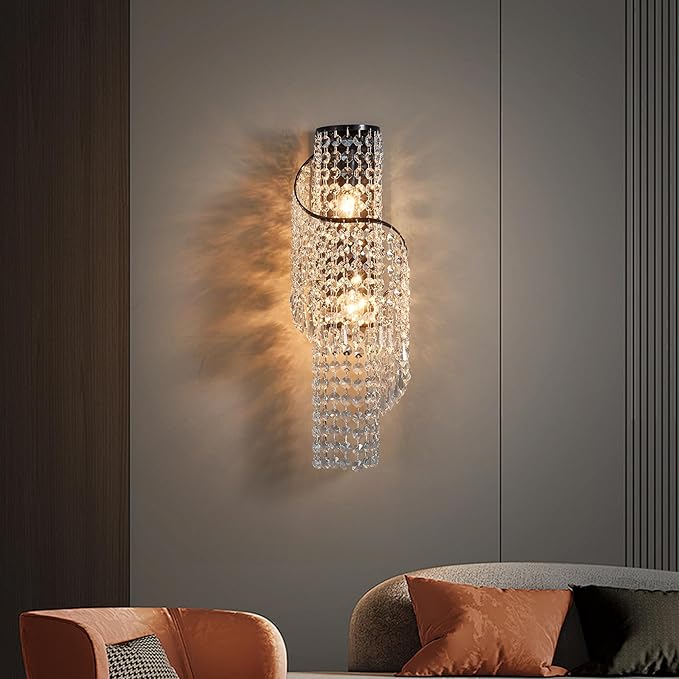 K9 Crystal Wall Sconces, Adjustable 3-Color LED Wall Light with Titanium Black Metal Frame, Modern Living Room/Bathroom/Bedroom Lighting Fixture (Easy Install)