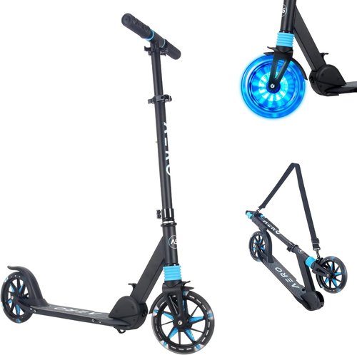 AERO MOBILITY Kick Scooter for Kids & Adults - Light Up Wheels, Hand Brake, Shock Absorption | Foldable & Adjustable Height