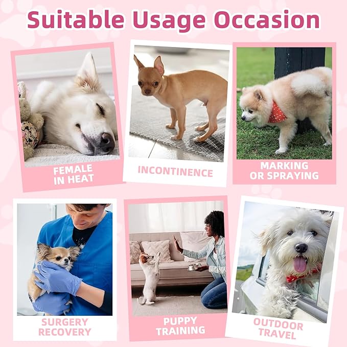 Disposable Dog Diapers Female 90 Count Puppy Diapers Female (Waist 13.4-19.7 in L) Super Absorbent Large Dog Pads for Heat Excitable Urination or Incontinence - Pink