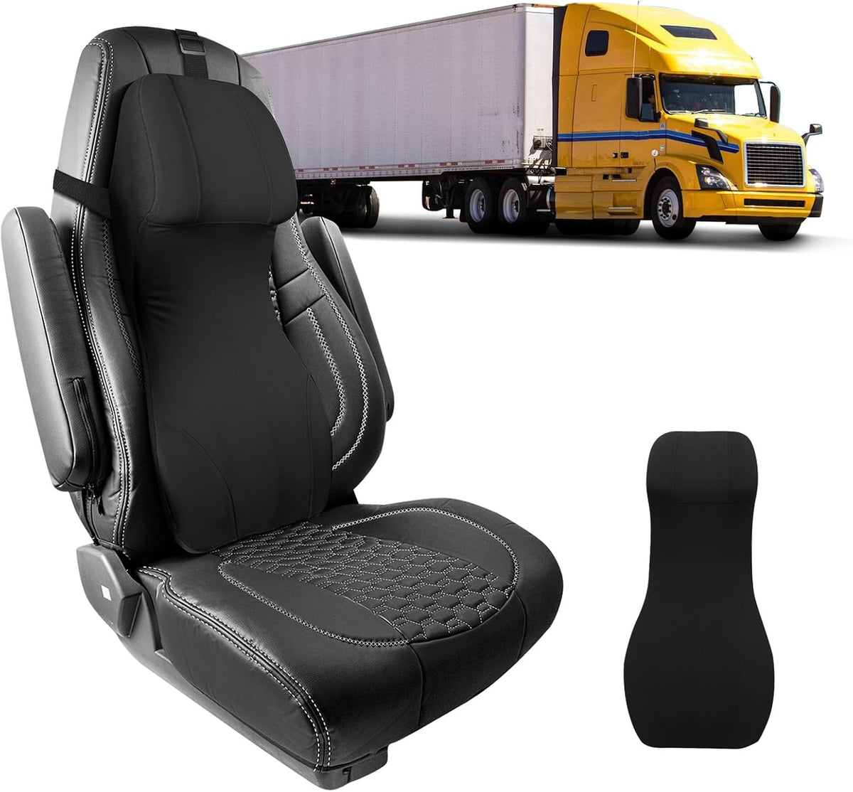 2-in-1 Car Lumbar Support with Headrest Pillow for Semi Truck Motorhome, Gray