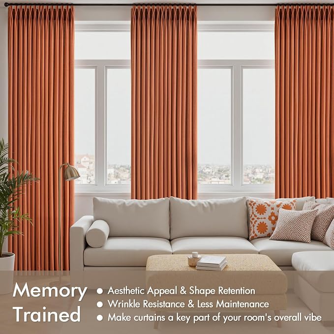 Memory Trained Pinch Pleated Curtains 102 Inches Long, Viral Linen Pinch Pleat