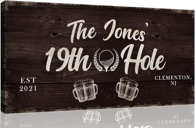 TAILORED CANVASES Golf Art Decor - Personalized Vintage Golf Wall Art Sign for Man Cave, Bedroom, Basement, Home Bar and Custom Gift for Husband, Dad, Wedding & Anniversary - 19th Hole Sign, 60"x30"