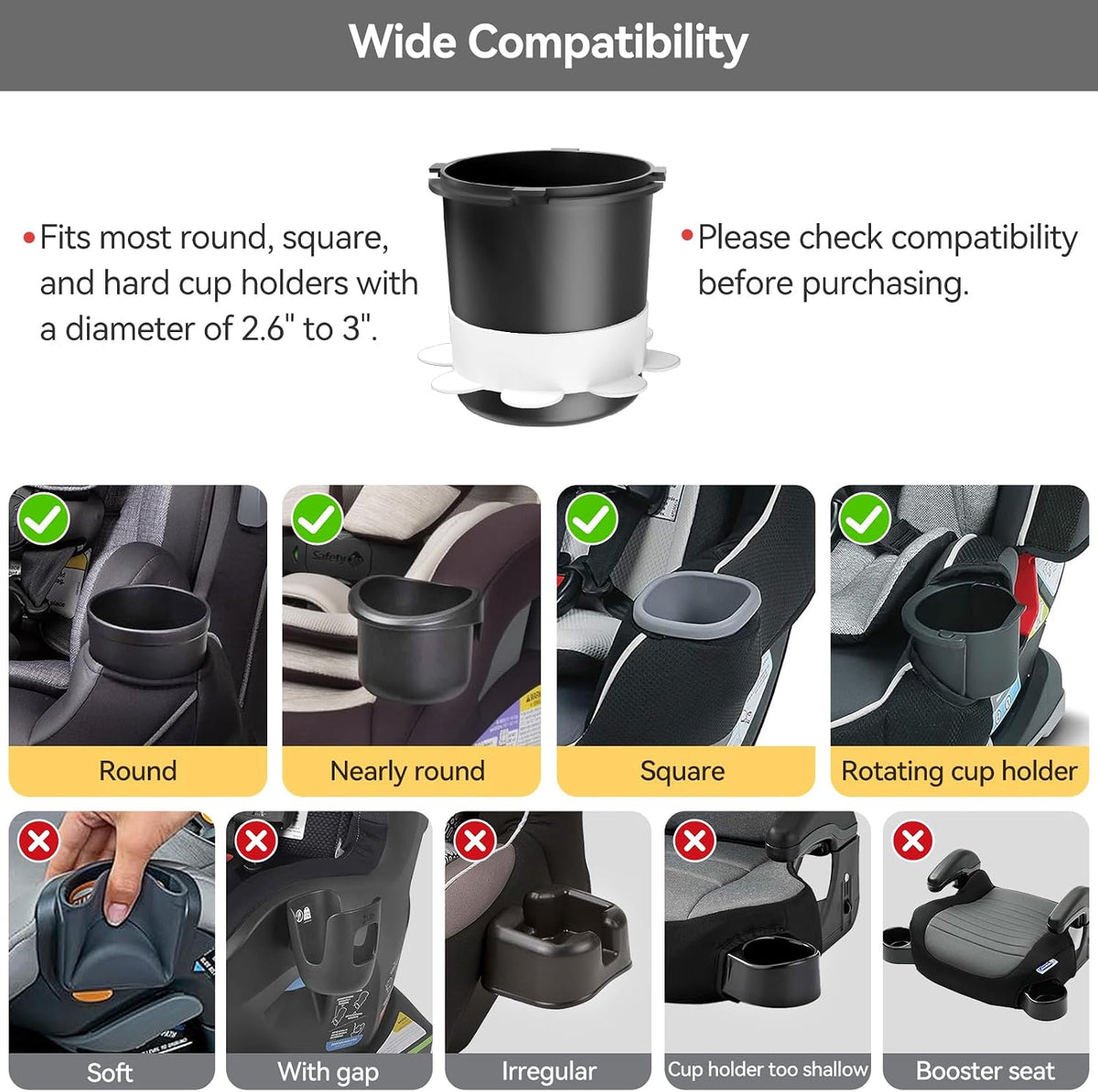 Car Seat Cup Holder Snack Tray Black, Toddler Travel & Road Trip Essentials Accessory for Mess-Free Snacking in the Car,Travel Tray for Kids Car Seat