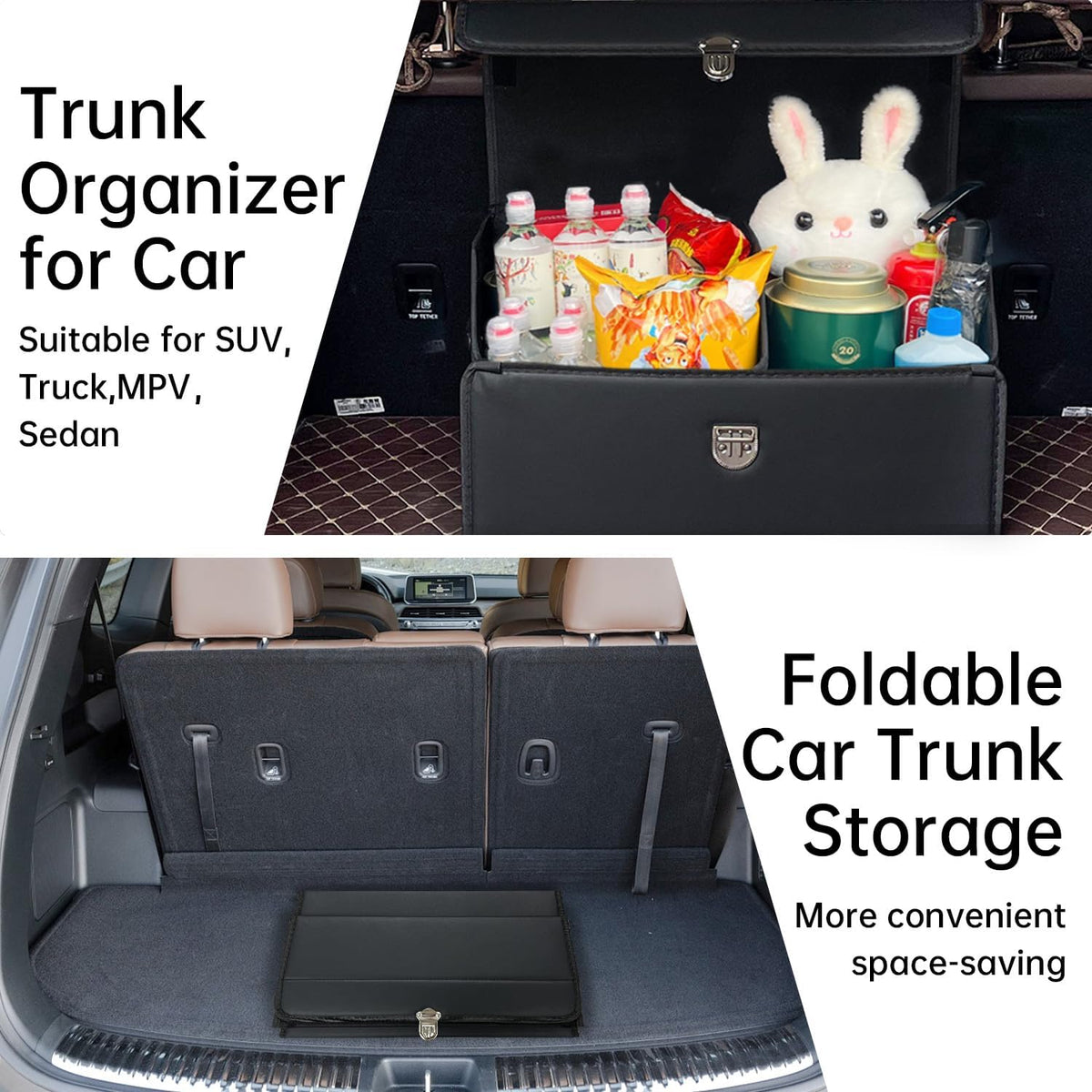 Trunk Organizer for Car,Trunk Organizer for SUV & Sedan,With Lid,Multi-Functional,Foldable Cargo Stotage Box - Black - Small