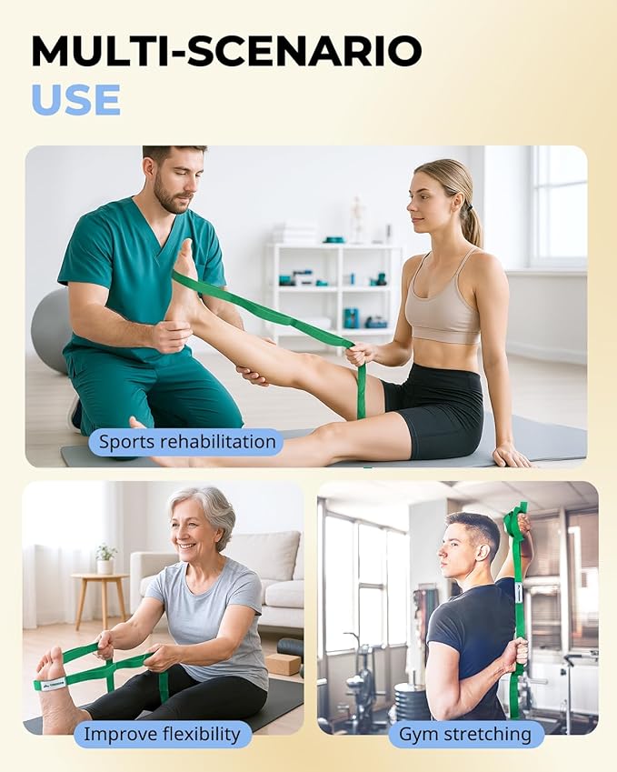 Trideer Stretching Strap Yoga Strap for Physical Therapy, 10 Loops Yoga Straps for Stretching, Non-Elastic Stretch Strap for Pilates, Exercise, Stretch Band for Women & Men