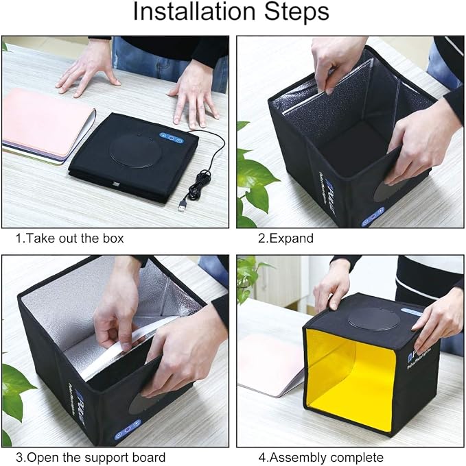 Foldable Photo Box Portable Studio Kit 12 Background Colors LED Dimmable