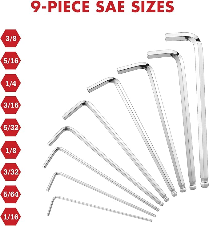 ARROW 18PCS Allen Wrenches Sets with Ball End, SAE and Metric Hex Key Set, Cr-V Steel with Chamfered Edges, Laser Etched Size, 2-Pack Allen Key Kit for Bicycle, Furniture and Electrical Repair