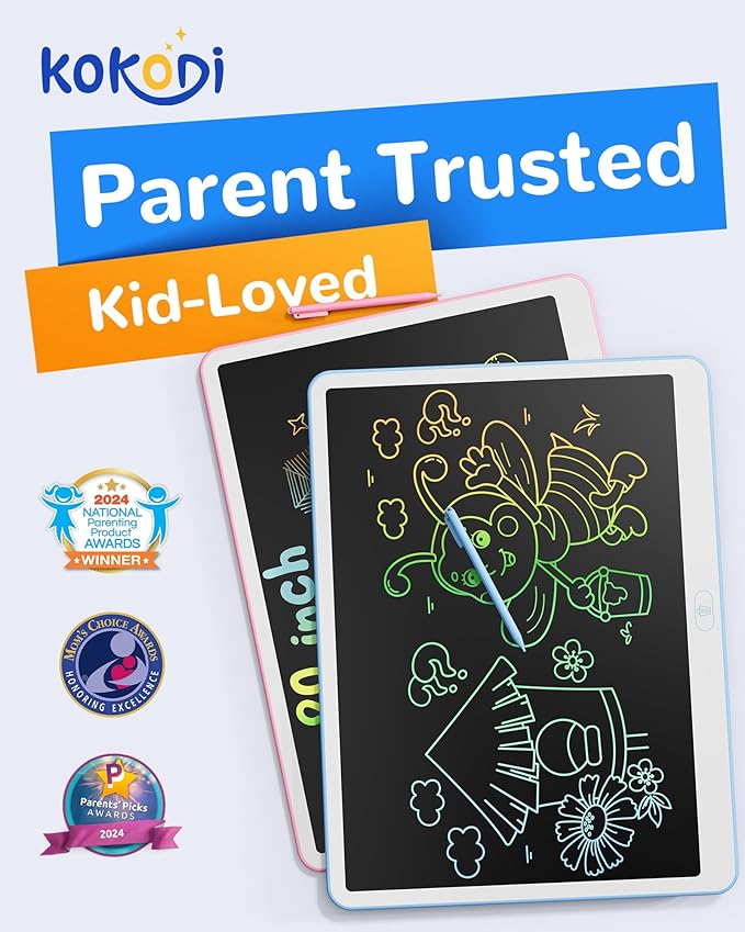 KOKODI LCD Writing Tablet, 20 Inch Colorful Toddler Doodle Board Drawing Tablet, Erasable Reusable Electronic Drawing Pads, Educational and Learning Toy for 3-6 Years Old Boy and Girls(Blue)