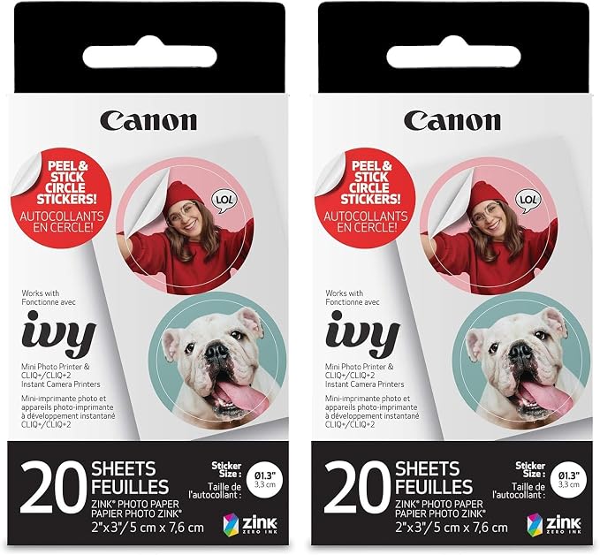 Canon IVY ZINK Pre-Cut Circle Sticker Paper 20 sheets Pack Compatible