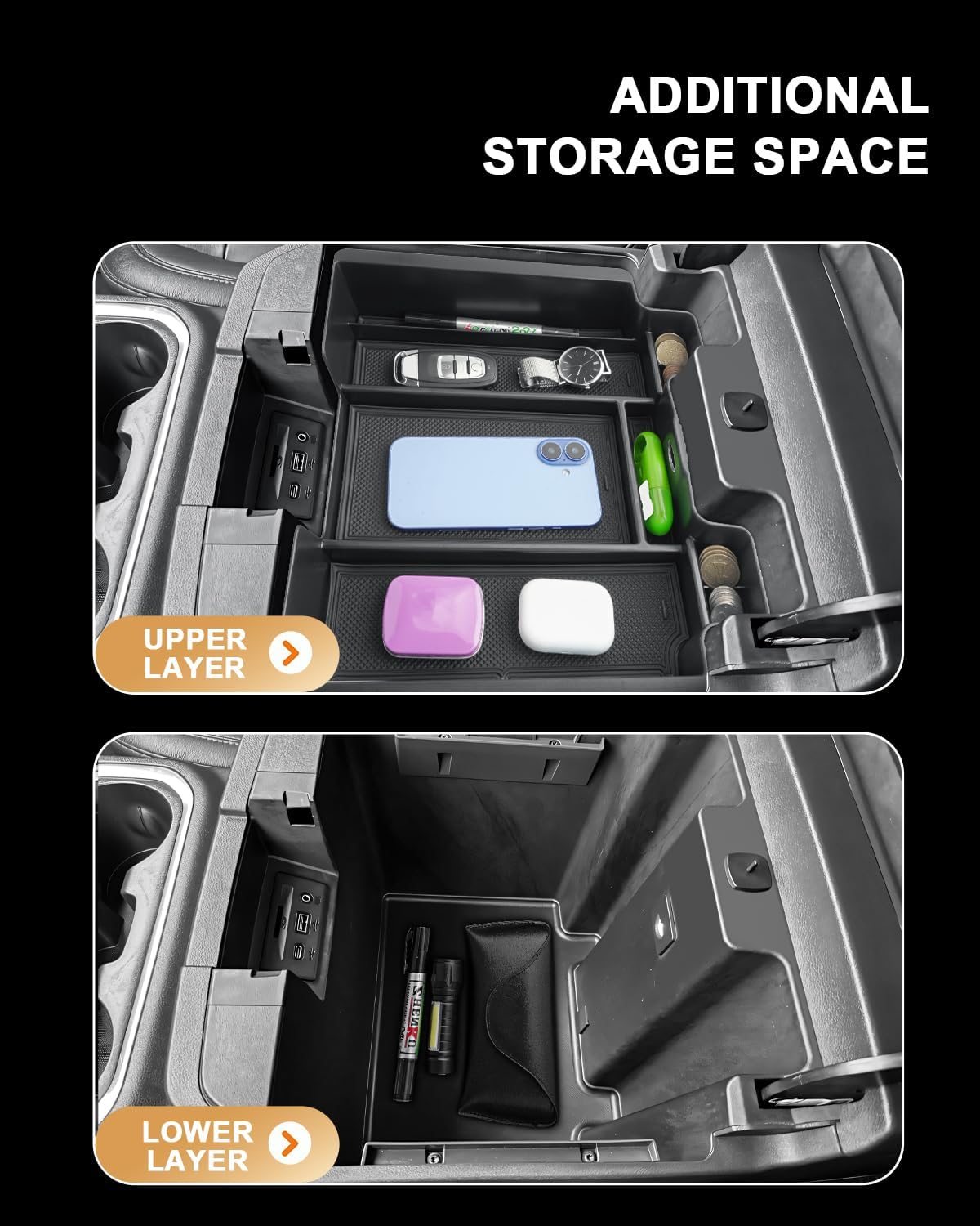 2022 Silverado 1500 Center Console Organizer For 2019-2022 Chevy Silverado 1500/GMC Sierra 1500 & 2020-2023 Silverado/Sierra 2500HD/3500HD Accessories - Only Fit Full Console w/Bucket Seats(Black)