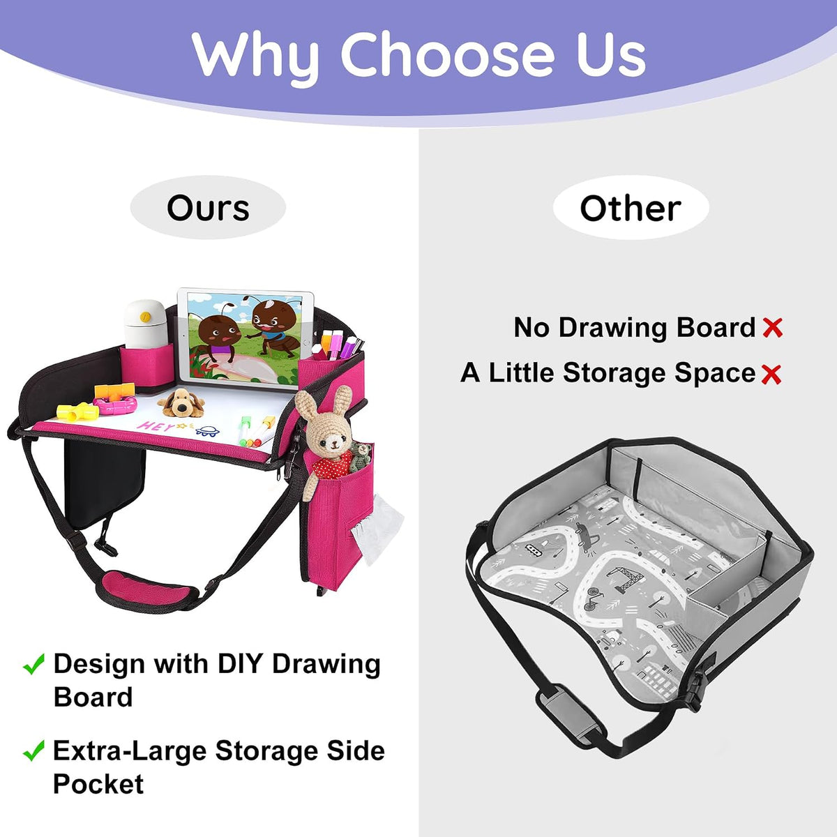 Kids Lap Desk Tray for Road Trip Activities, Portable, Pink 1PCS