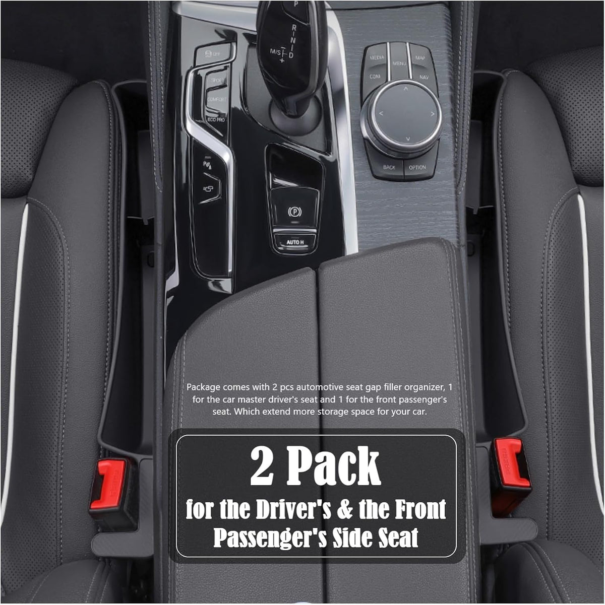 Car Seat Gap Filler Organizer, Auto Side Seat Gap Storage Box for Your Cars, Trucks 2 Pack, Universal Car Accessories Gap Filler Organizer to Fill the Gap Space Between the Console and Seats, Black