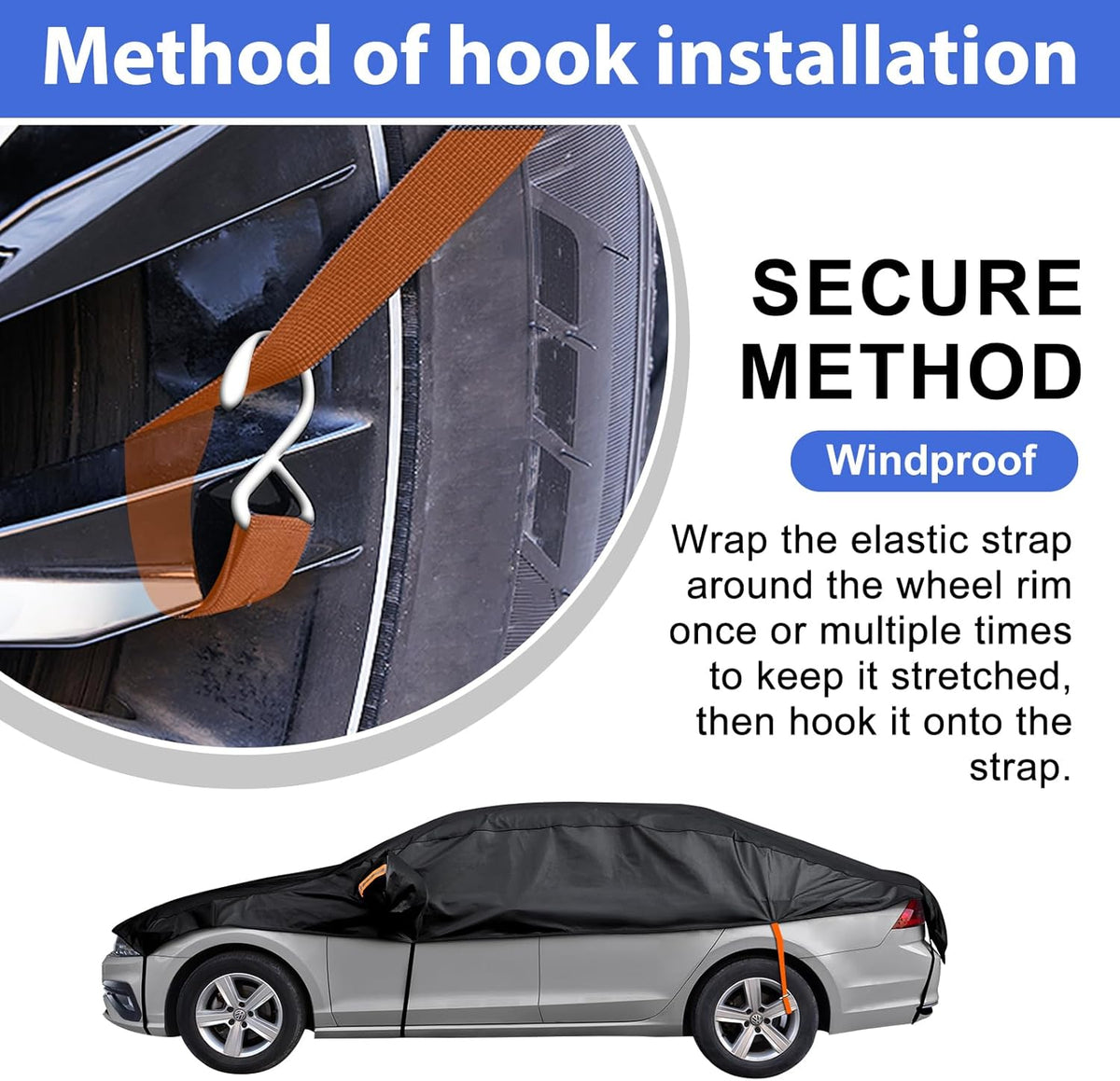 Half Car Cover Top, Hail Protector Car Cover with Cotton Liner, Sunroof & Windshield Cover for Ice and Snow, All Weather Vehicle Body Cover for Sun, Rain, Dust