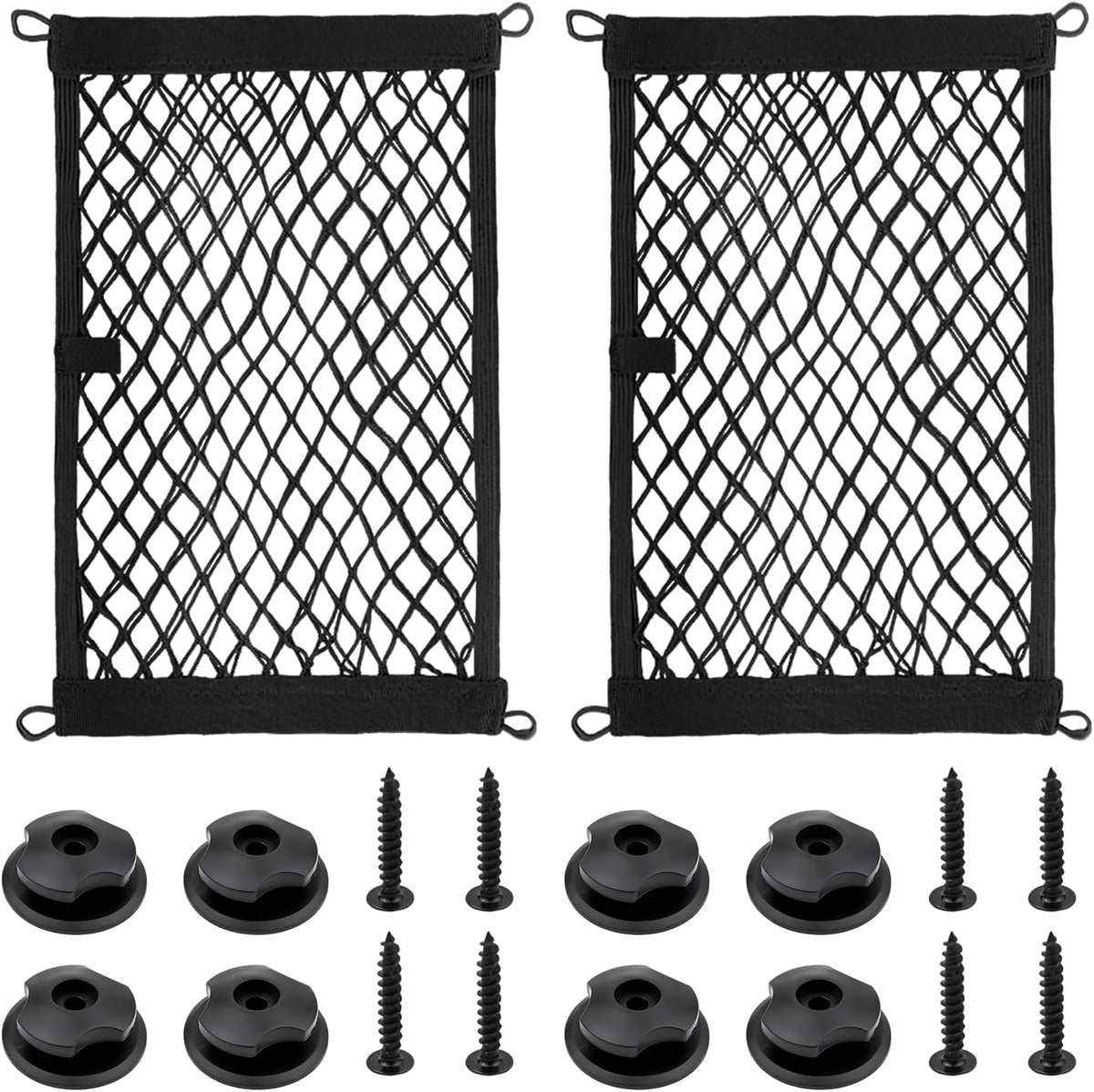 Small Cargo Net Pocket, 2-Pack Elastic Mesh Storage Organizer for Car, Trunk, RV, Boat, and Home, Mesh Pouch with Hooks & Screws (17.7” x 9.8”)