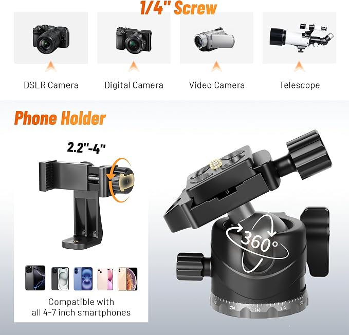 JOILCAN 66" Camera Tripod, Lightweight Travel Tripod