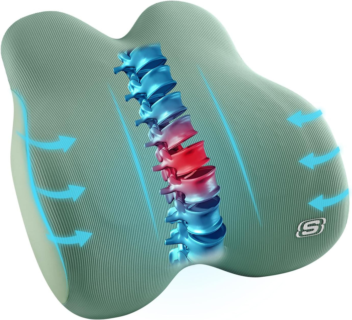 Skechers Women’s Lumbar Pillow, Memory Foam Lumbar Support Pillow for Office,Chair Lower Back Pain Relief Lumbar Pillow,Ergonomic Design Back Support Pillow for Office Chair,Car,Home,Travel,Green