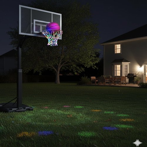 Glow in The Dark Basketball Net - Solar-Powered LED Nylon Hoop Net with Remote Control | Waterproof, Multi-Mode Lighting for Nighttime Play
