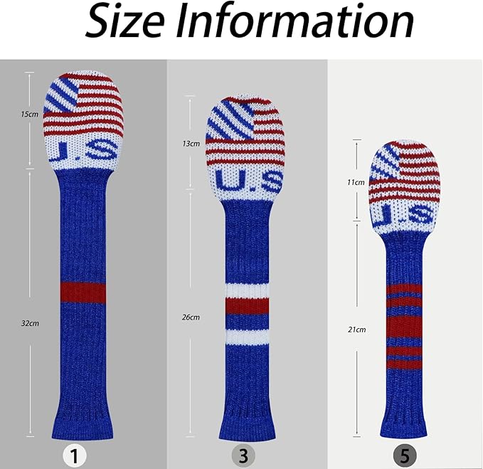 LeFeng 3Pcs Golf Club Covers, Knitted Golf Club Covers for 460cc Driver Fairway Woods and Hybrid
