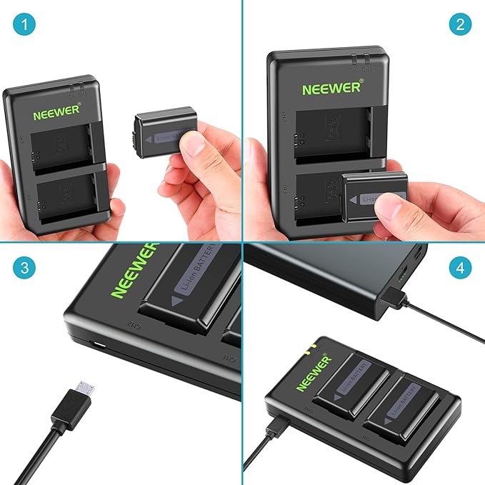 Neewer 2-Pack NP-FW50 Replacement Battery and Dual USB Charger Compatible