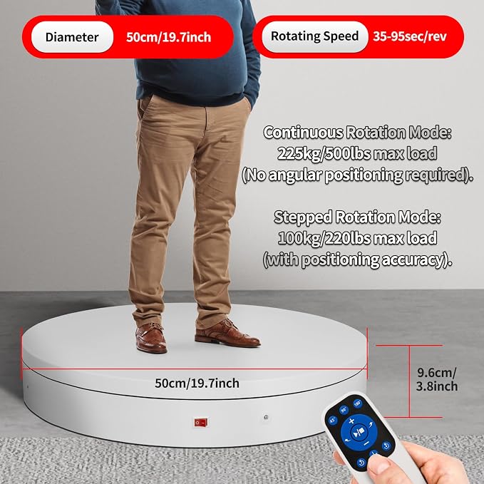 19.7In Remote Large Motorized electric turntable Rotating platform Photography