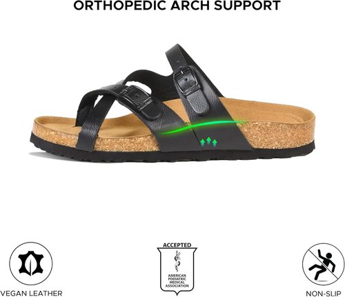 AEROTHOTIC Recovery Slides - Comfortable Memory Foam Cork Footbed | Adjustable Buckle Straps for Women