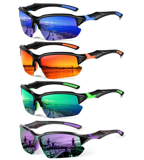 DioKiw 4PACK Sports Polarized Sunglasses for Men Cycling Running Fishing UV400 Protection Sun Glasses Lightweight Half Frame Goggles