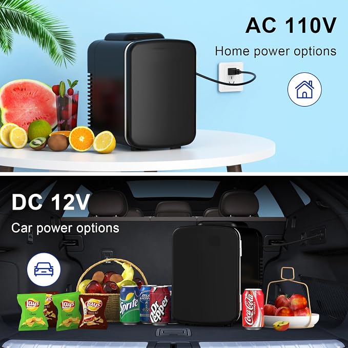 Mini Fridge for Bedroom, 4 Litre/6 Cans Portable Mini Refrigerator with AC/DC Power for Office, Dorm and Car, Thermoelectric Electric Cooler & Warmer Skincare Fridge for Drinks, Food, Cosmetics
