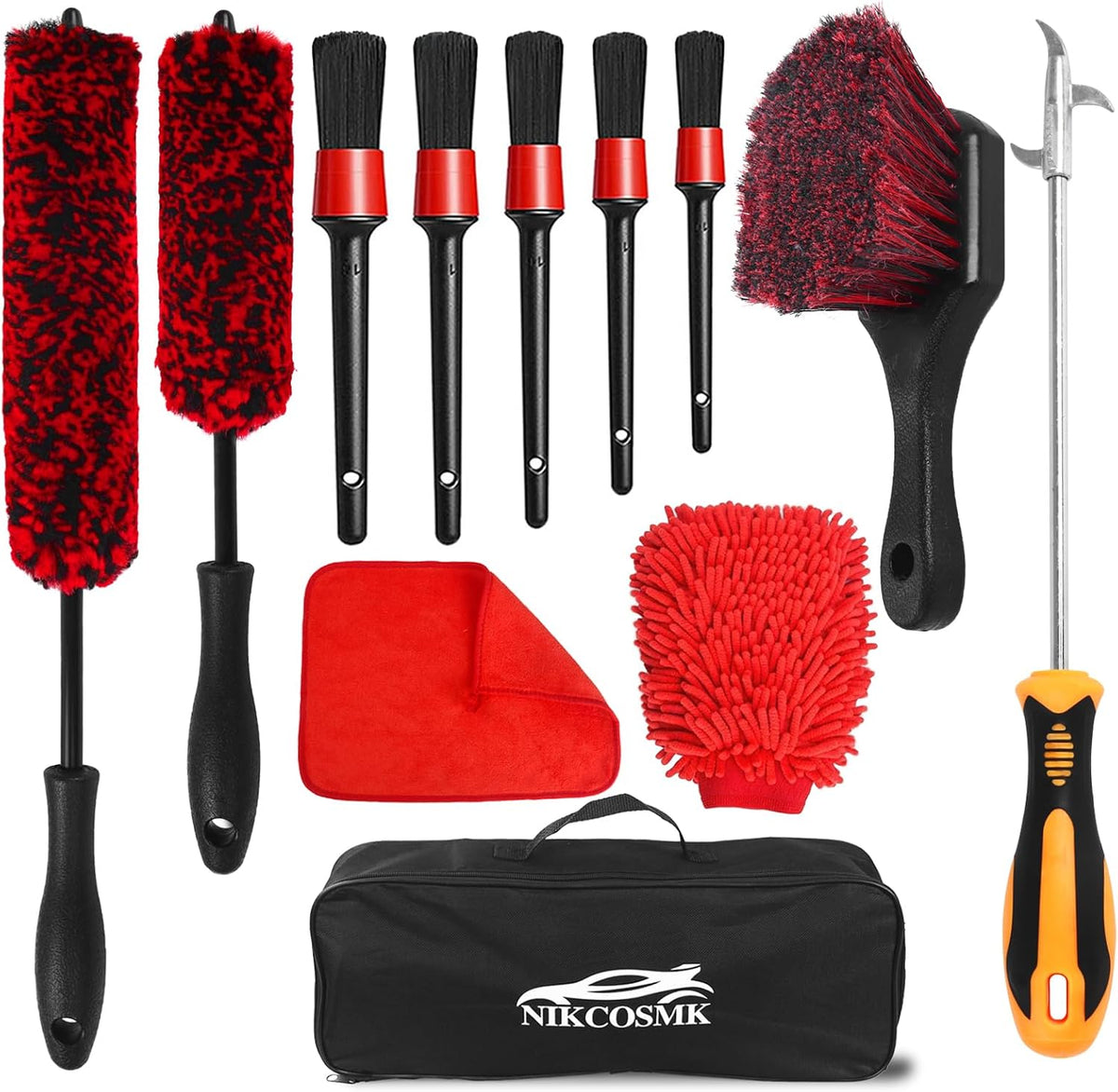 12Pcs Wheel Brush Kit for Cleaning Wheel and Tire, Wheel and Rim Brush, Car Detailing Brushes, Tire Brush, Bendable & Durable Car Wheel Rim Cleaner Brush Set,Car Detailing Cleaning Brush Supplies Kit