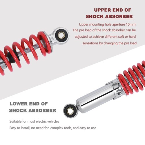Minho Dual Rear Shock Absorbers with Adjustable Spring Preload in Heavy Iron Material Compatible with Chinese GY6 4-Stroke Engine Taotao ATV Go Kart,Red Color,330MM Length