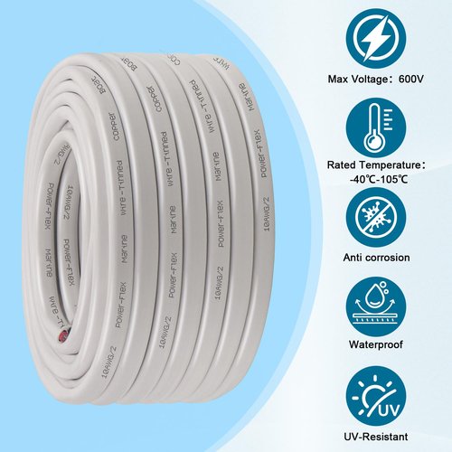10 Gauge Marine Wire - 25FT Tinned Copper Oxygen-Free Boat Cable | Waterproof & Corrosion Resistant