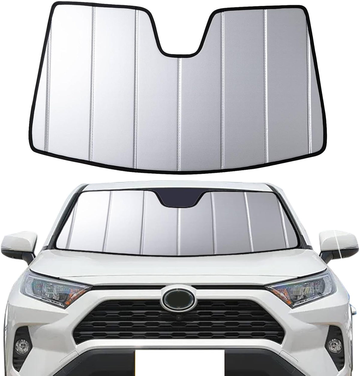 2019-2025 RAV4 Windshield Sun Shade Compatible for Toyota Rav4 LE,XLE,XSE Hybrid, 2021-2024 RAV4 Prime Custom-fit Foldable Sun Visor Window Sunshade with Storage Bag