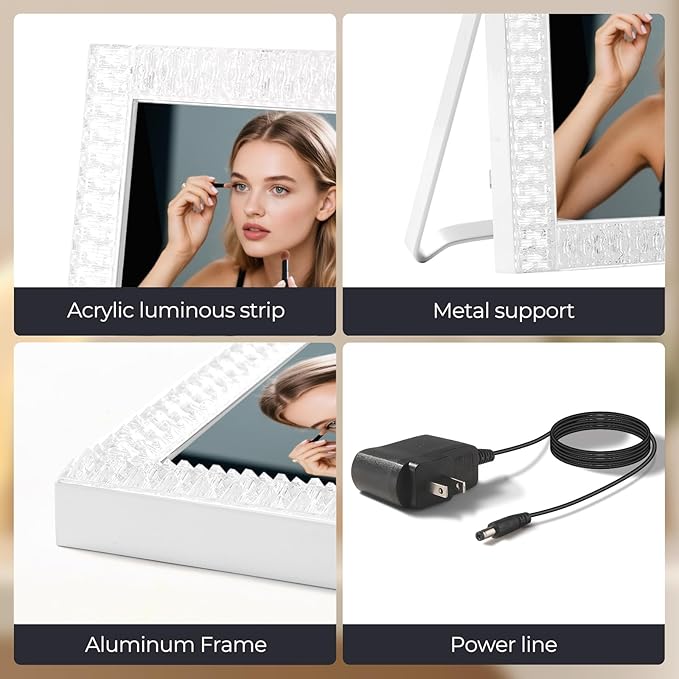 Vanity Mirror with Lights,RGB & 3 Dimmable Light Modes Makeup Mirror with Touch Control,Light Up Mirror for Desk,360°Rotation,17x22 Inch