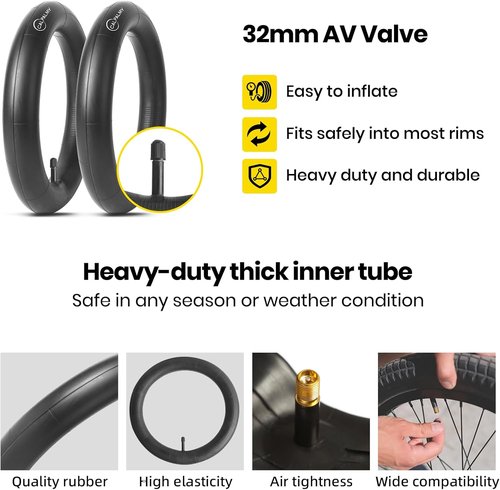 CALPALMY Kids Bike Inner Tubes - 12" to 28" Sizes, 2 Pack, Fits 1.75/1.95/2.125 Widths with Schrader Valve