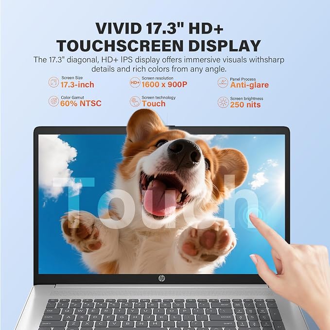 HP 17.3" Touchscreen Business Laptop, 32GB RAM, 1TB SSD, AMD Ryzen 5 7430U | Backlit Keyboard, Windows 11 Pro, Fast Charge, AI Copilot, 17.3" HD+ Anti-Glare Display, Wi-Fi 6, w/Accessories