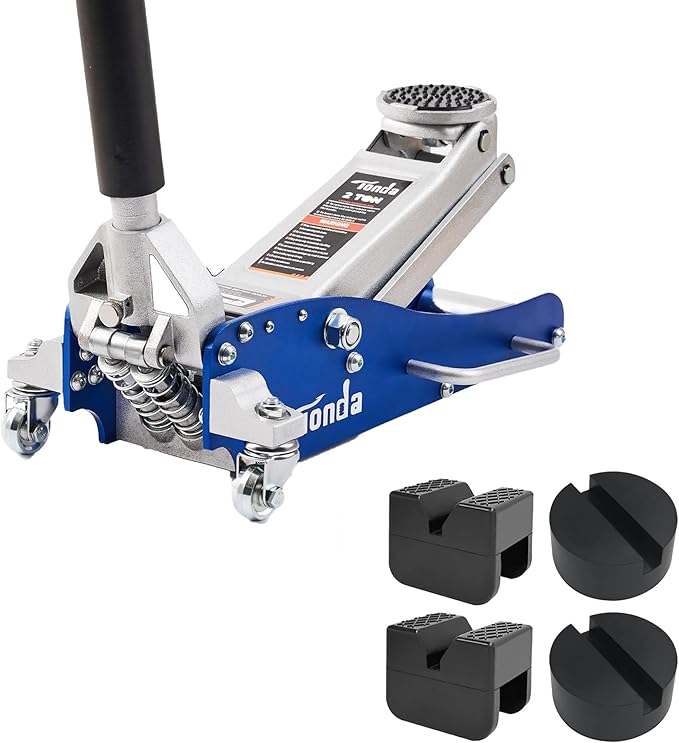 TONDA Floor Jack, Low Profile 2 Ton Hydraulic Aluminum and Jack Pads 2 Pack and Jack Stand Pads 2 Pack