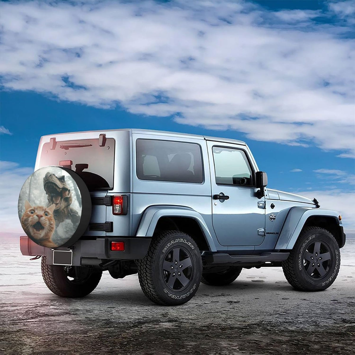 Cat Selfie with Dinosaur Spare Tire Cover Waterproof Wheel Cover 15 Inch Universal Fit for Jeep Trailer Rv SUV Truck Uv Protection Dustproof Tire Cover Outdoor Travel Camping Gift