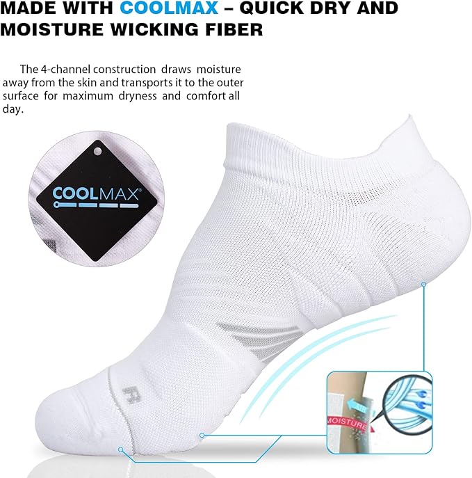 Hylaea No Show Running Athletic Anti-Blister Wicking Coolmax Socks, Seamless Anti-odor