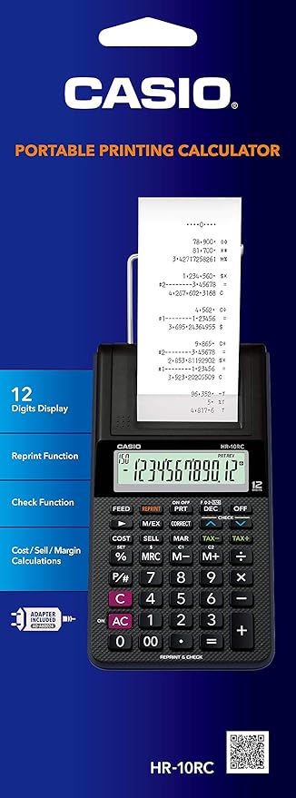 Casio HR-10RC Mini Desktop Printing Calculator | Portable | 12-Digit Display |