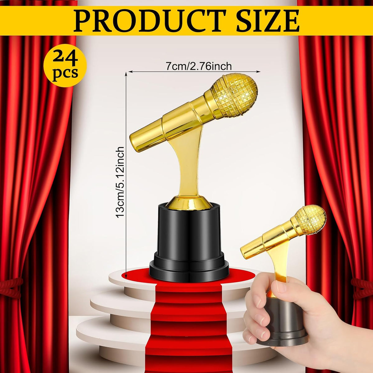 Tondiamo Gold Microphone Trophy - Music Awards Decoration | 2.76 x 5.12 Inches Party Favor