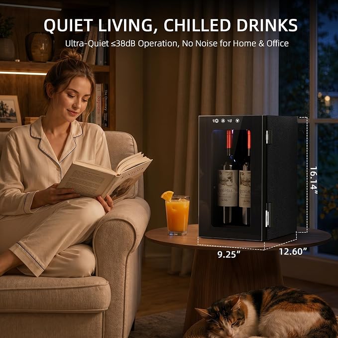 Antarctic Star Wine Cooler, 0.4 Cu. Ft. Portable Mini Wine fridge | Electronic Temp Control, 40-61°F Adjust Temp, Glass Door, Counter-top Drink Fridge for Bedroom, Dorm, Office, Bar & Kitchen