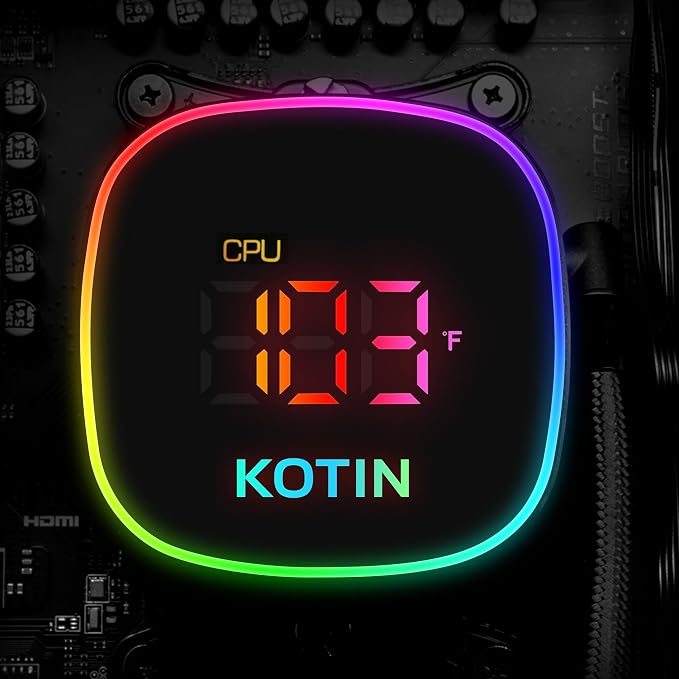 KOTIN Prebuilt Gaming PC RTX 5070 12GB, Ryzen 7 9700X, 32GB DDR5, 1TB SSD | 11.3in Smart Display, 850W 80+ Gold PSU, 360mm Liquid Cooler, WiFi 7, 1440p 4K ARGB Windows 11 Gaming Desktop Computer