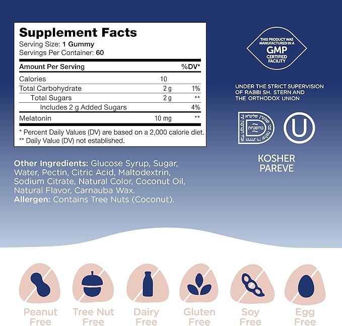 Zahler - Chapter Six Melatonin Gummies 10mg (60 Gummy Bottle) Kosher Melatonin 10mg Sleep Gummies for Adults - Non Habit Forming Adult Melatonin 10 mg - Delicious Chewable Gummy Melatonin for Sleeping