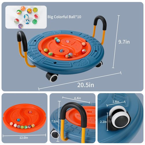 3-In-1 Balance Scooter Board for Kids，Plastic Wobble Balance Board Rocker Maze with Handles, 5 Balls, Toddler Floor Scooter Boards for Sensory Training, Physical Therapy (Blue)