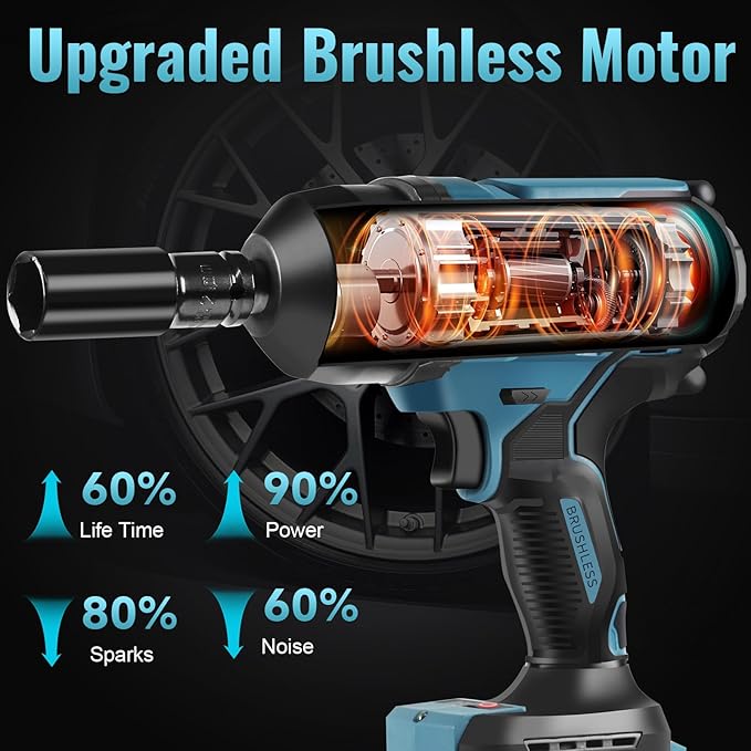 SPICIMOMO 1/2 inch Cordless Impact Wrench - 1200N.m High Torque Heavy Duty Impact Gun with 2x 4.0Ah Batteries, 21V Powerful Impact Driver/Drill for Tough Auto Repair and Construction Tasks